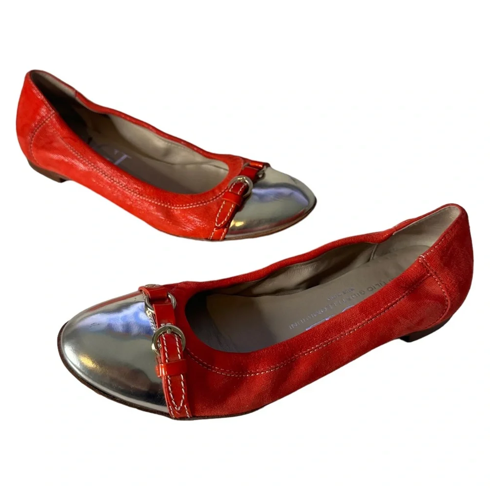 AGL Attilio Giusti Leombruni Orange Leather Flats Cap Toe Women Size 38.5 US 8.5